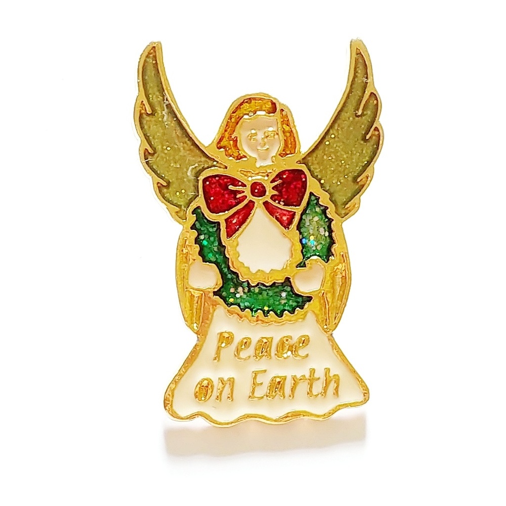 Sparkly Christmas Angel Pin Camco Brooch Enamel